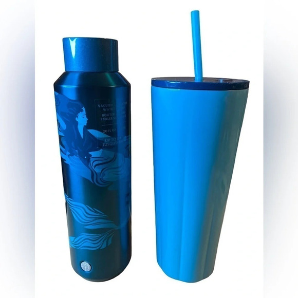 STARBUCKS Metal Venti 2-Color & Matching Mermaid Vac Insulated Water Bottle NWT - Picture 7 of 9